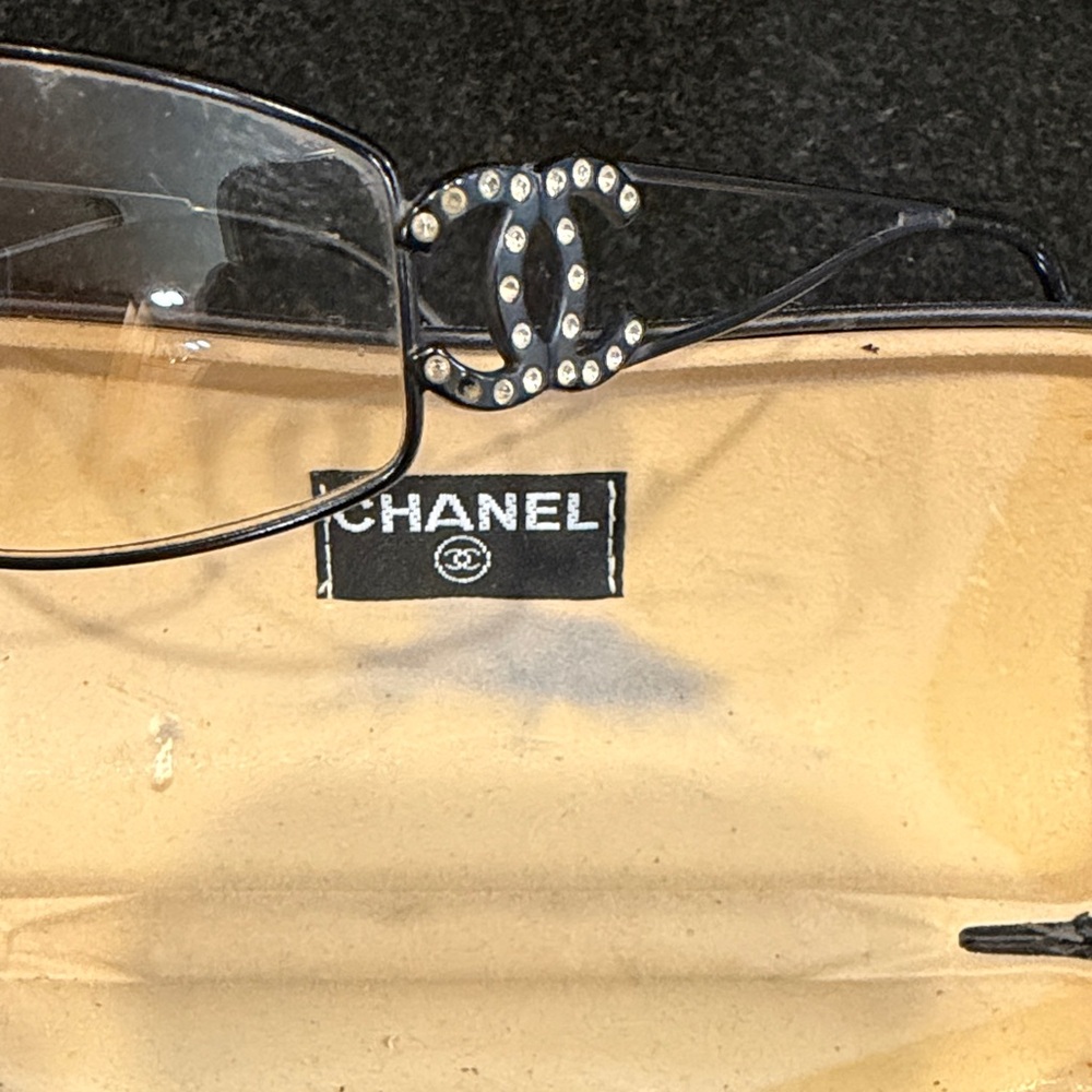 AUTHENTIC CHANEL Black Rimless  Glasses with Crystal CC Logo